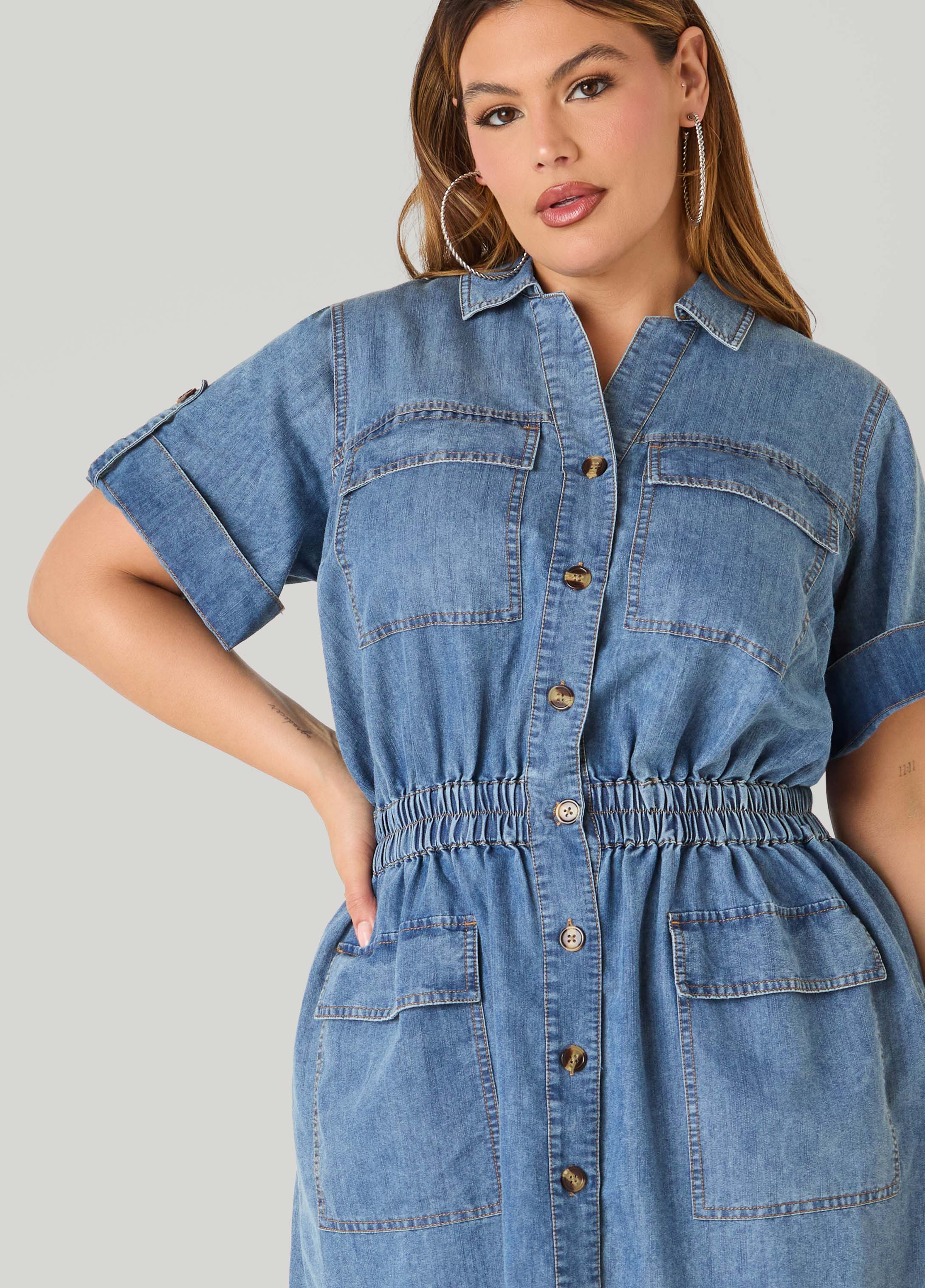 Stonewash Denim Cargo Dress
