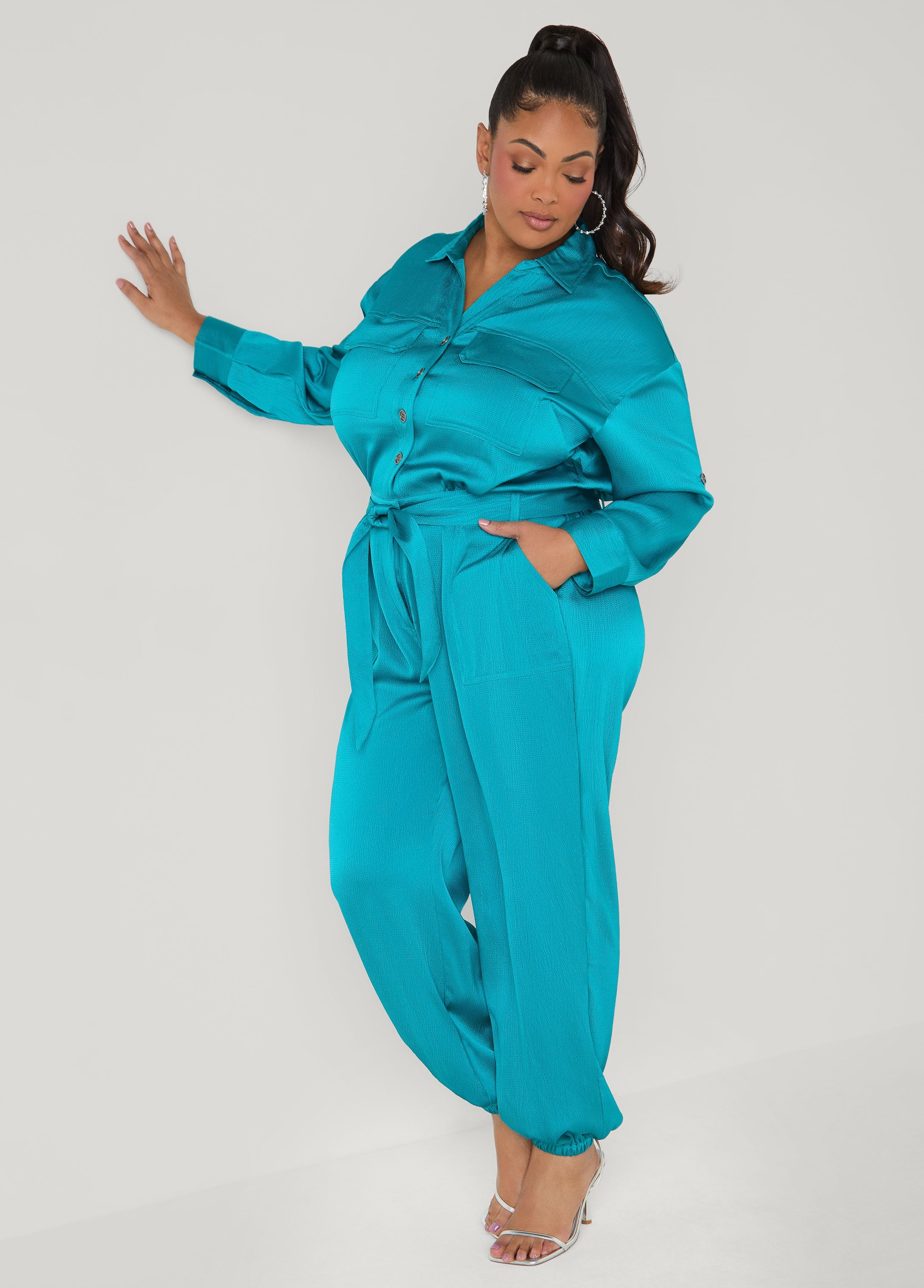 Hammered Satin Joggers Jumpsuit