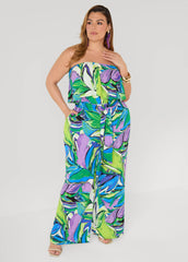 Tall Strapless Leaf Print Jumpsuit