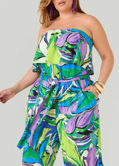 Tall Strapless Leaf Print Jumpsuit