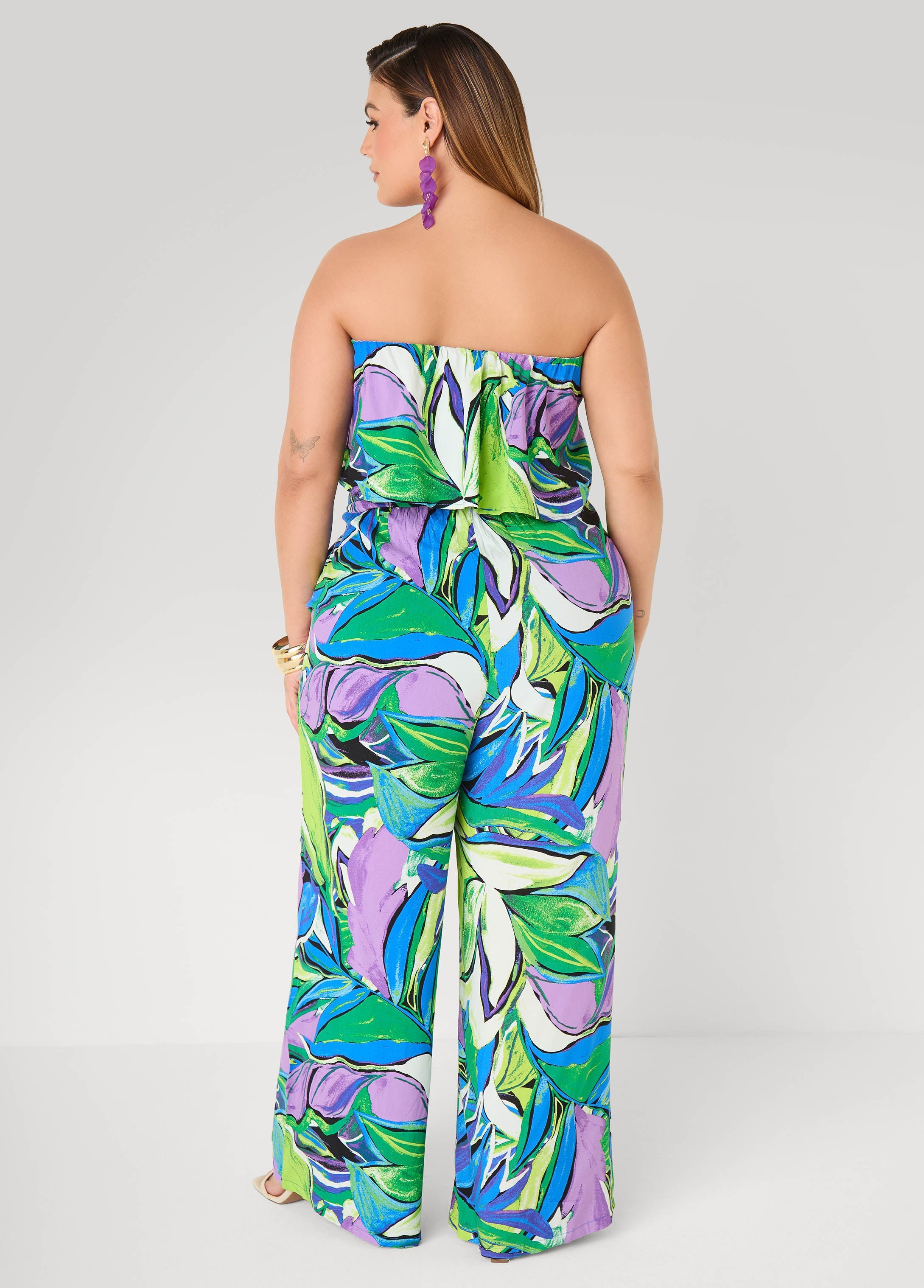 Tall Strapless Leaf Print Jumpsuit