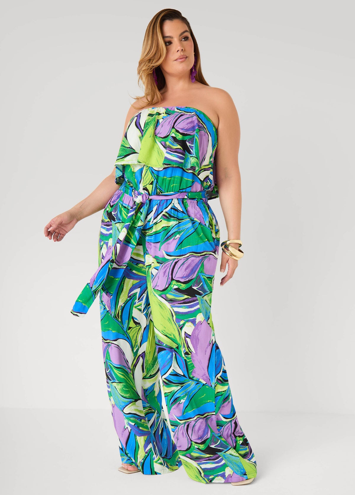Tall Strapless Leaf Print Jumpsuit