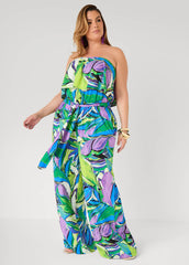 Tall Strapless Leaf Print Jumpsuit