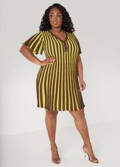 A Line Striped Sweater Dress