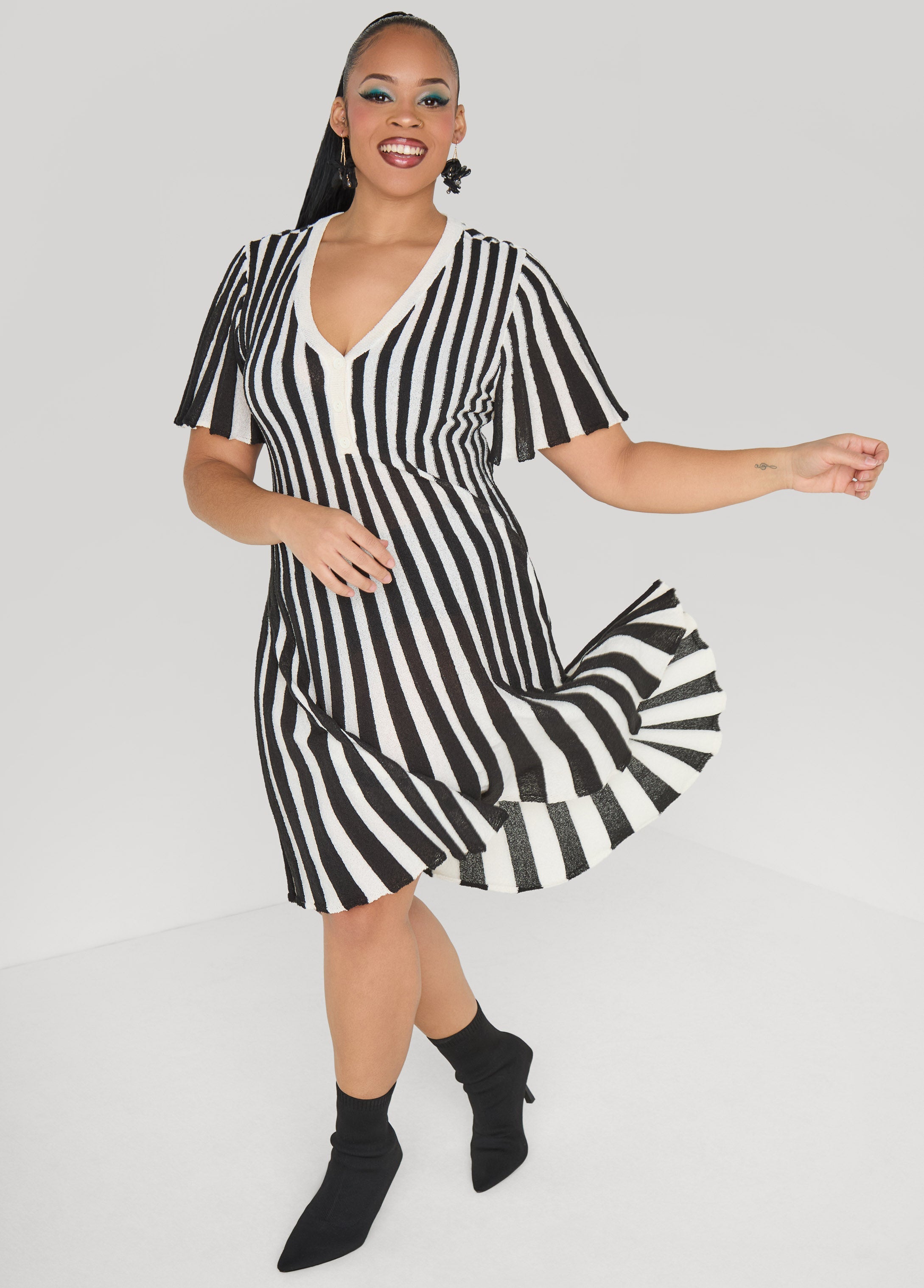 Striped A Line Sweater Dress