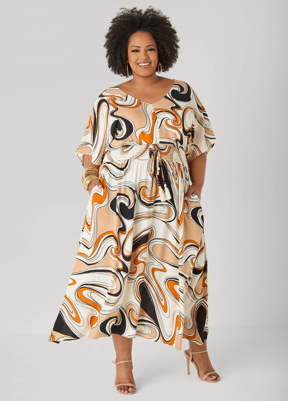 Tie Back Scroll Print Maxi Dress