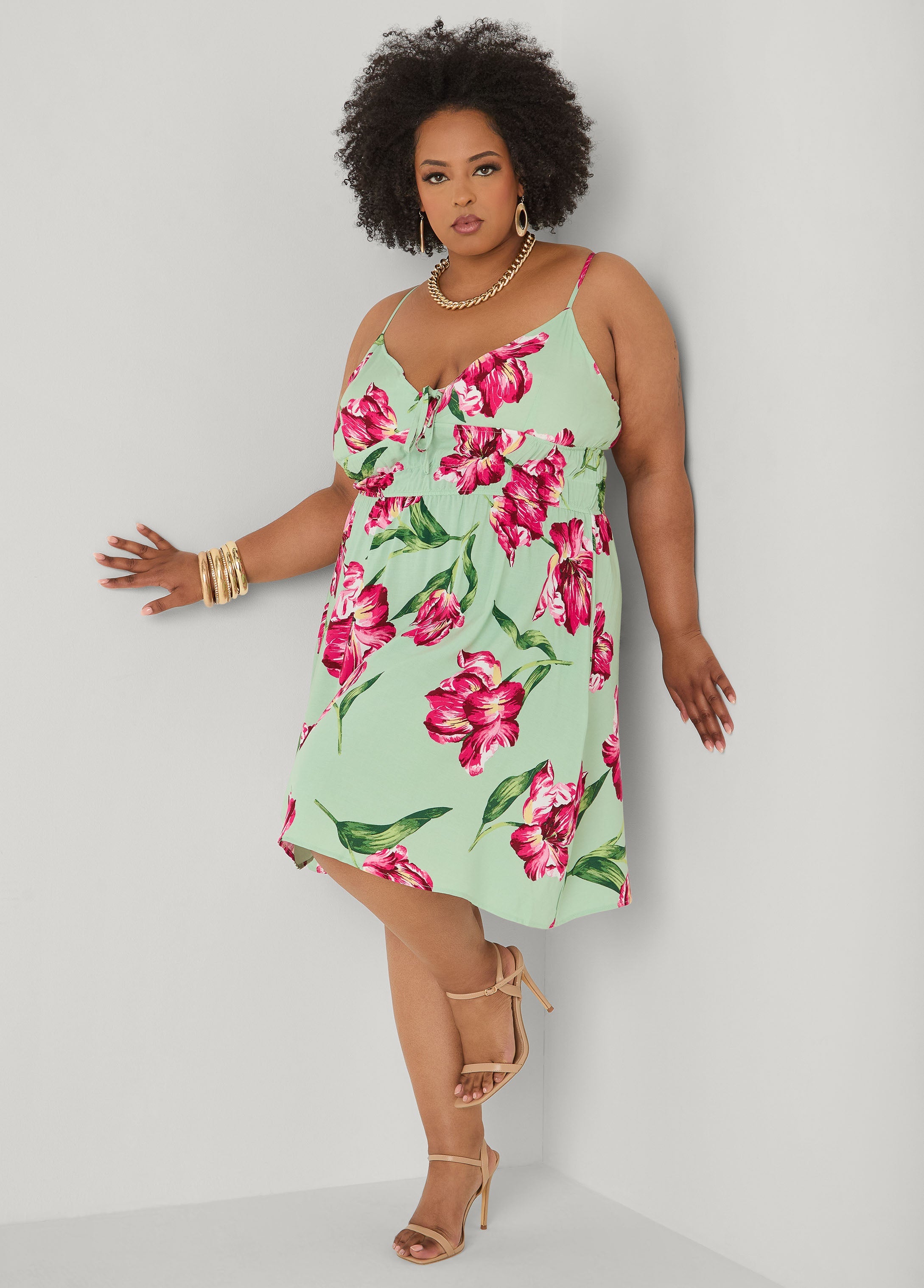 Tie Front Floral Print Dress