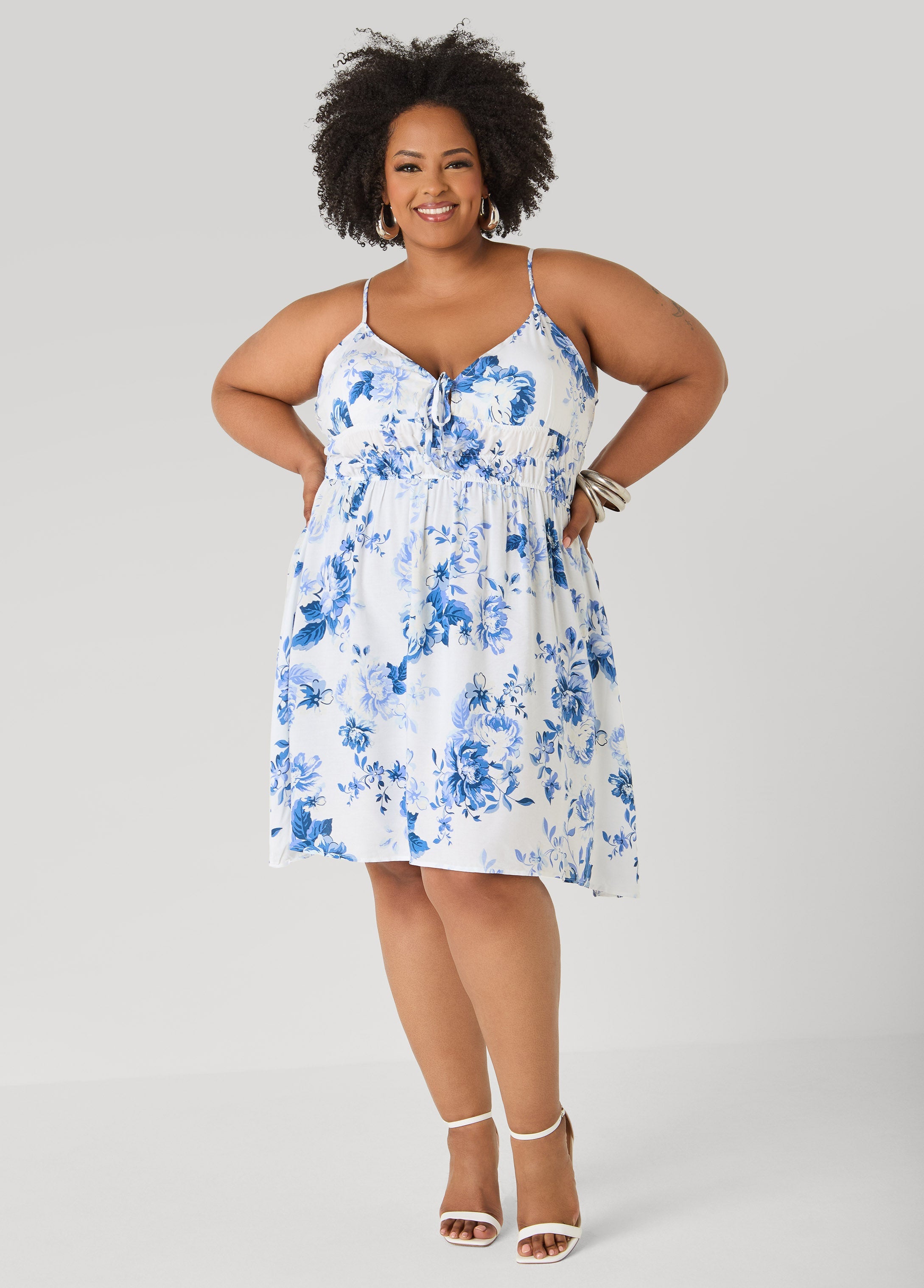 Tie Front Floral Print Dress