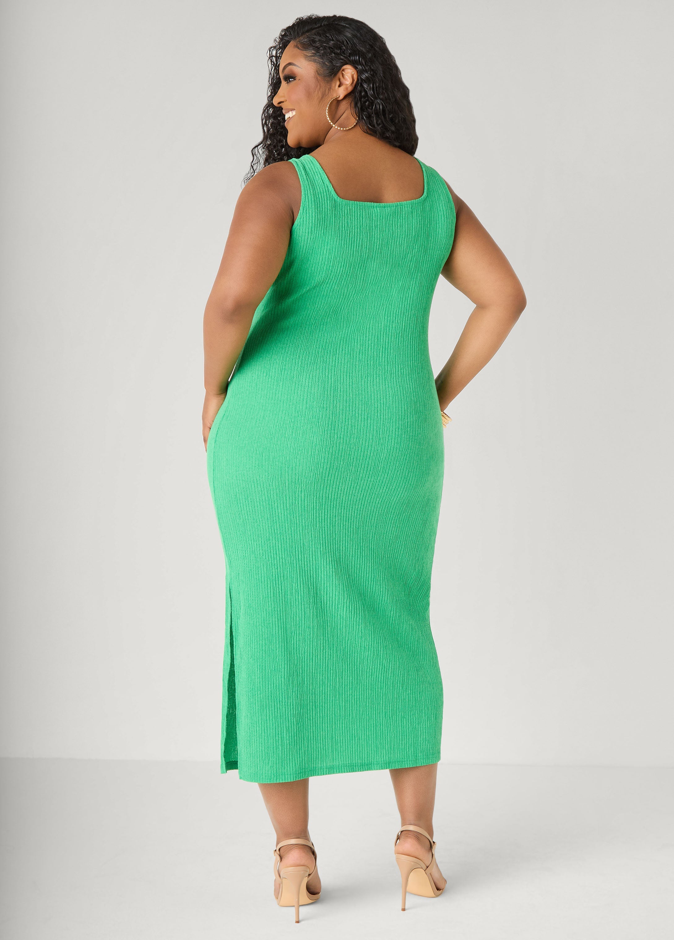 Textured Square Neck Midaxi Dress