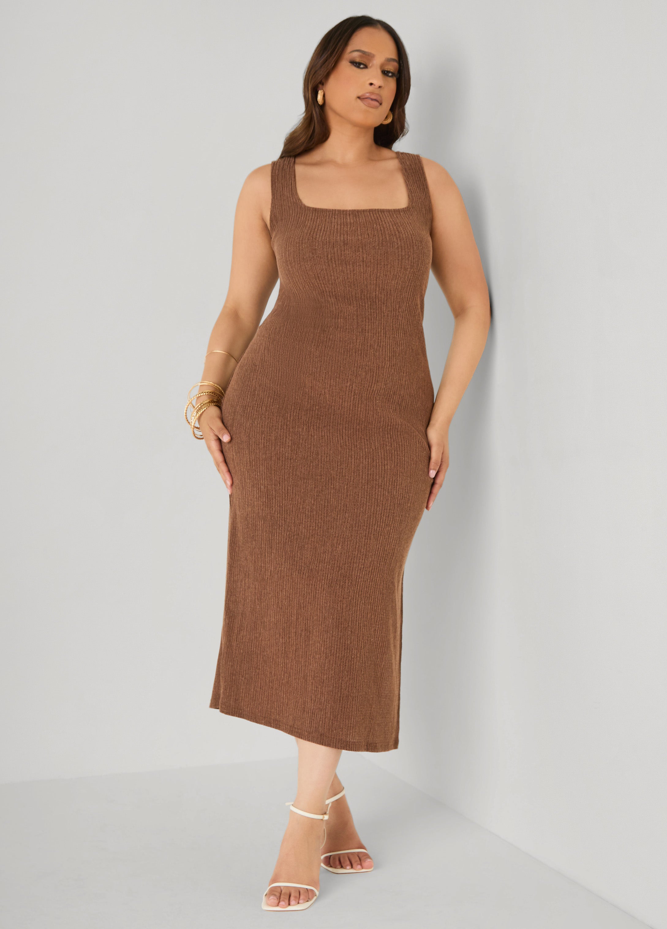 Textured Square Neck Midaxi Dress