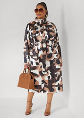 Belted Camo Print Satin Jacket