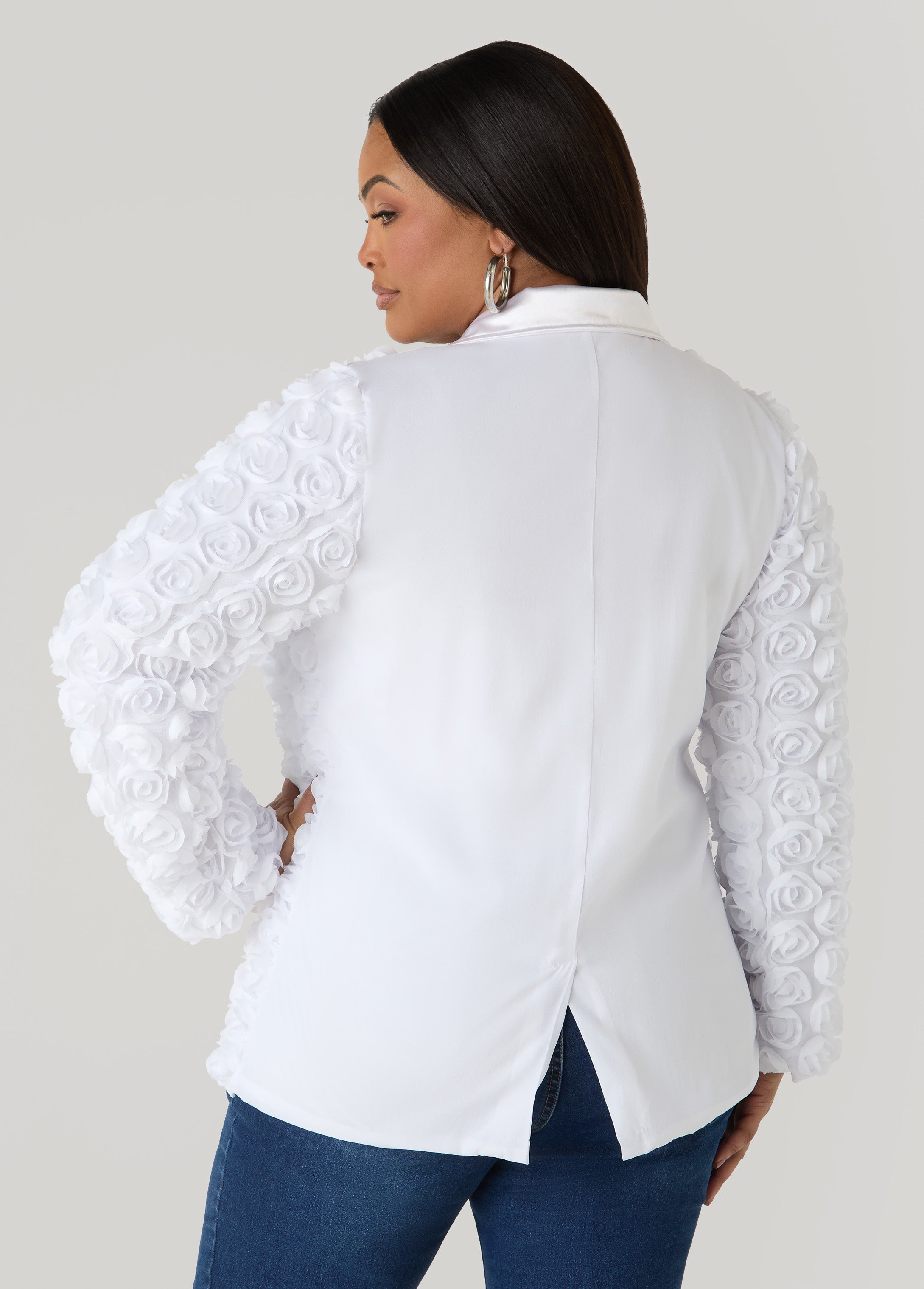 Satin Paneled Rosette Blazer