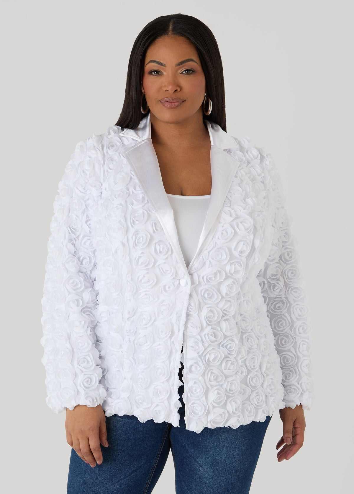 Satin Paneled Rosette Blazer
