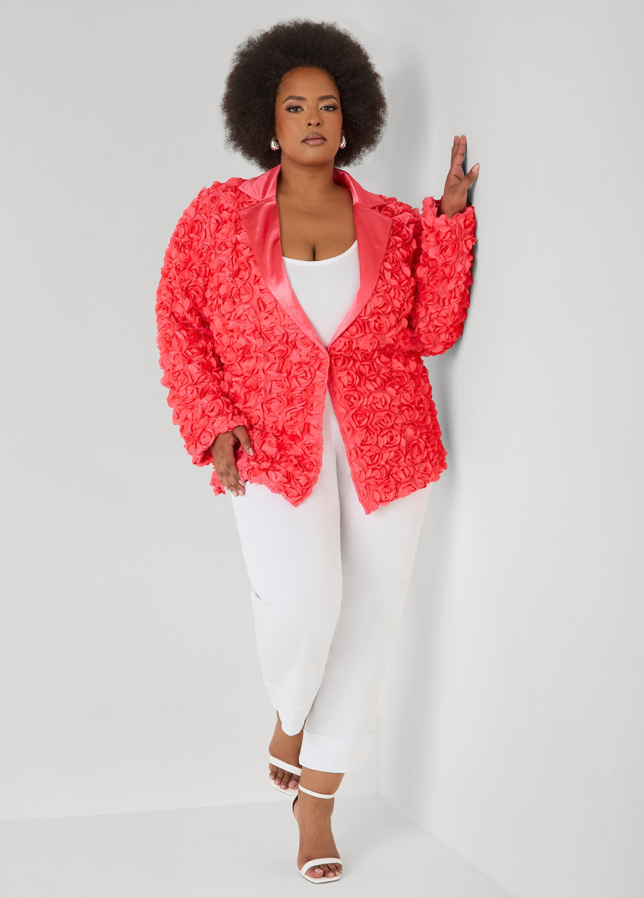 Satin Paneled Rosette Blazer