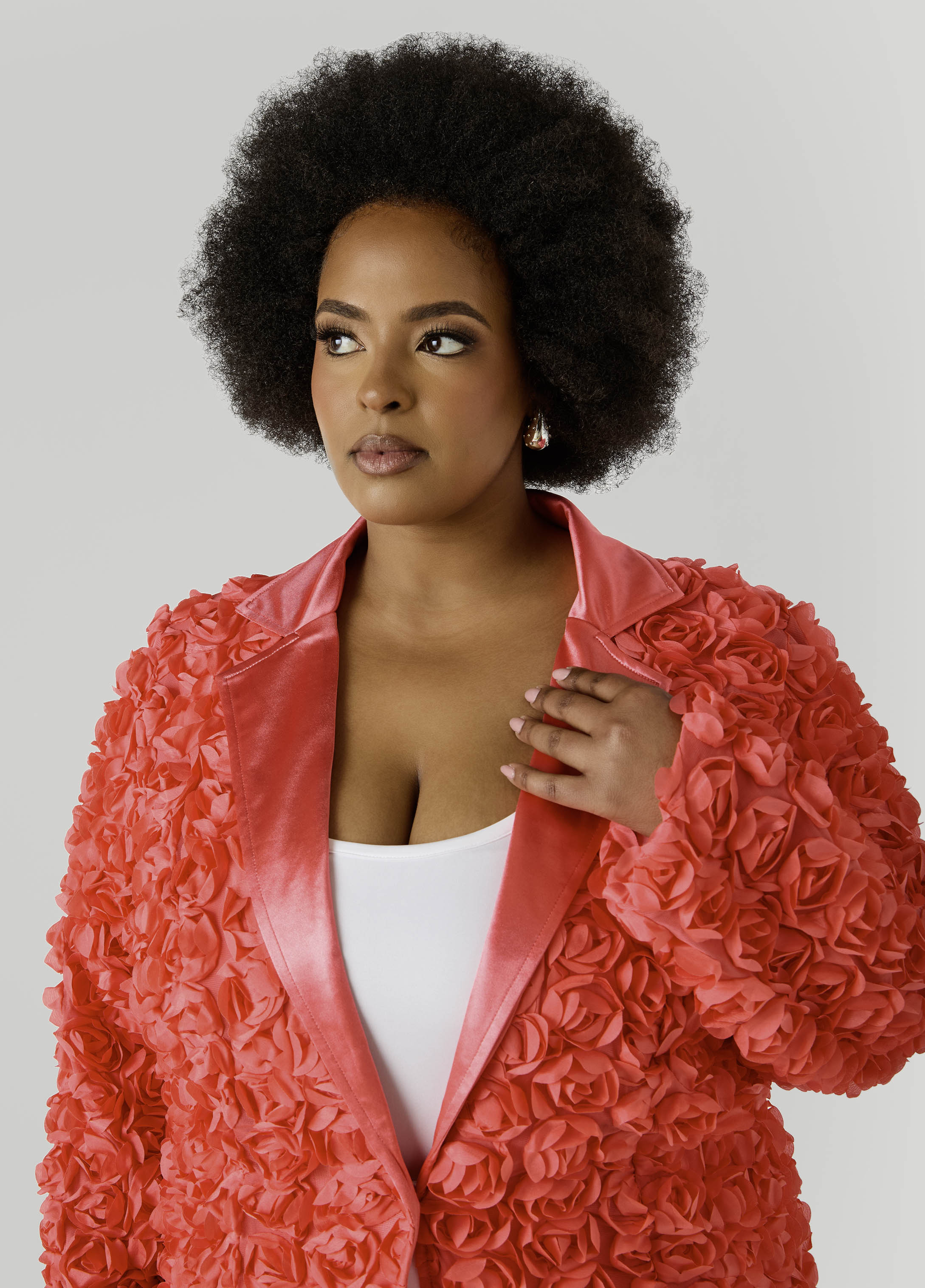 Satin Paneled Rosette Blazer