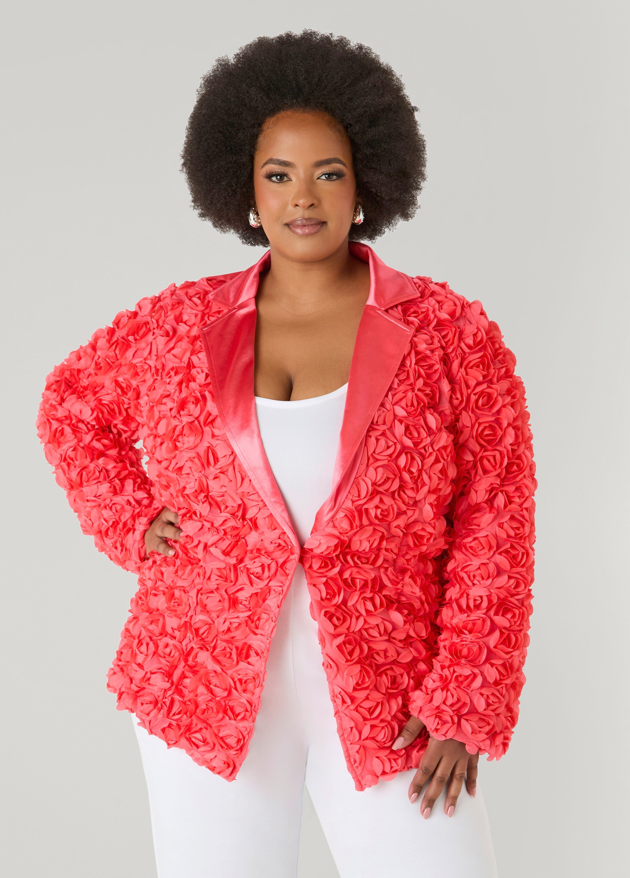 Satin Paneled Rosette Blazer