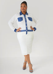 Denim Paneled Textured Jacket