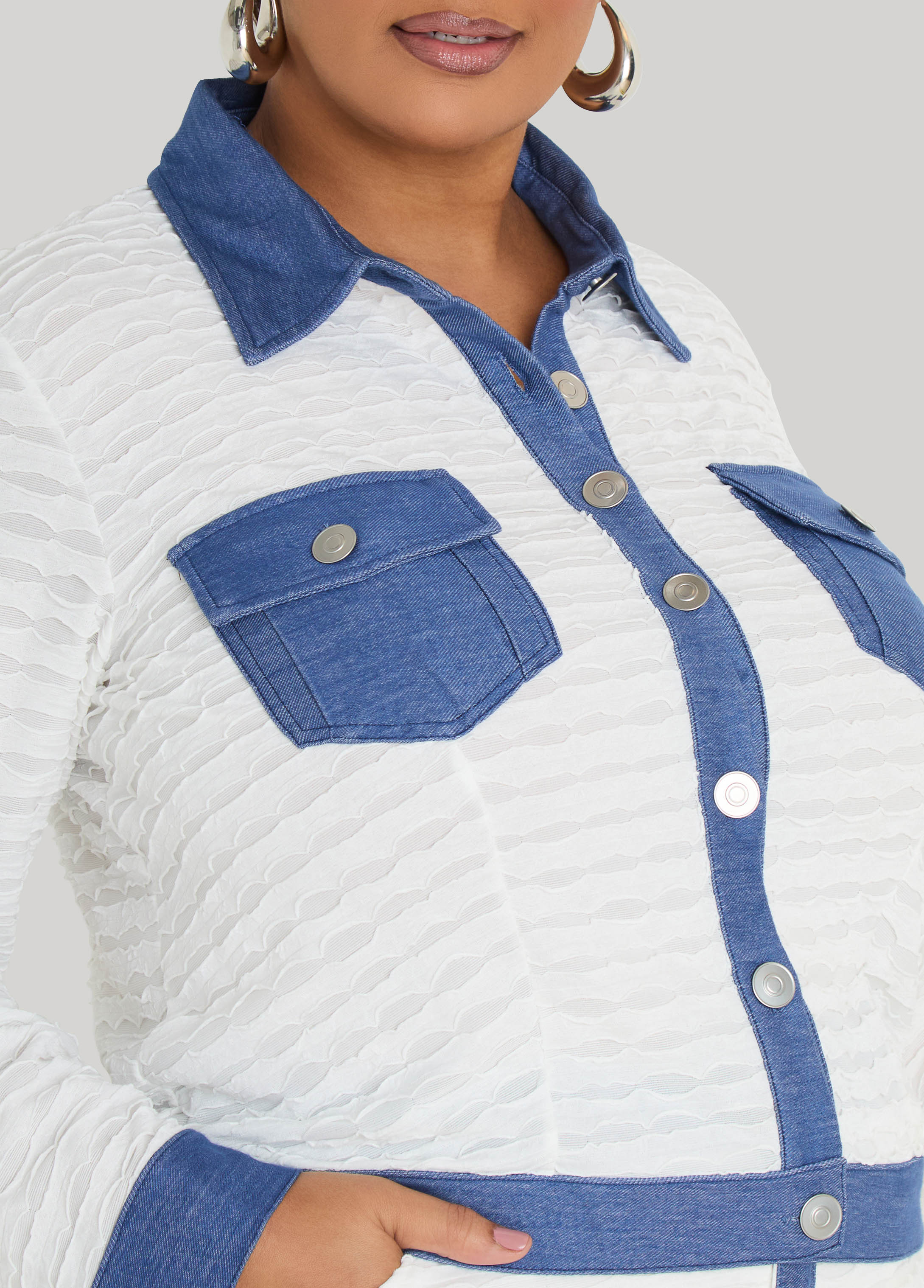 Denim Paneled Textured Jacket