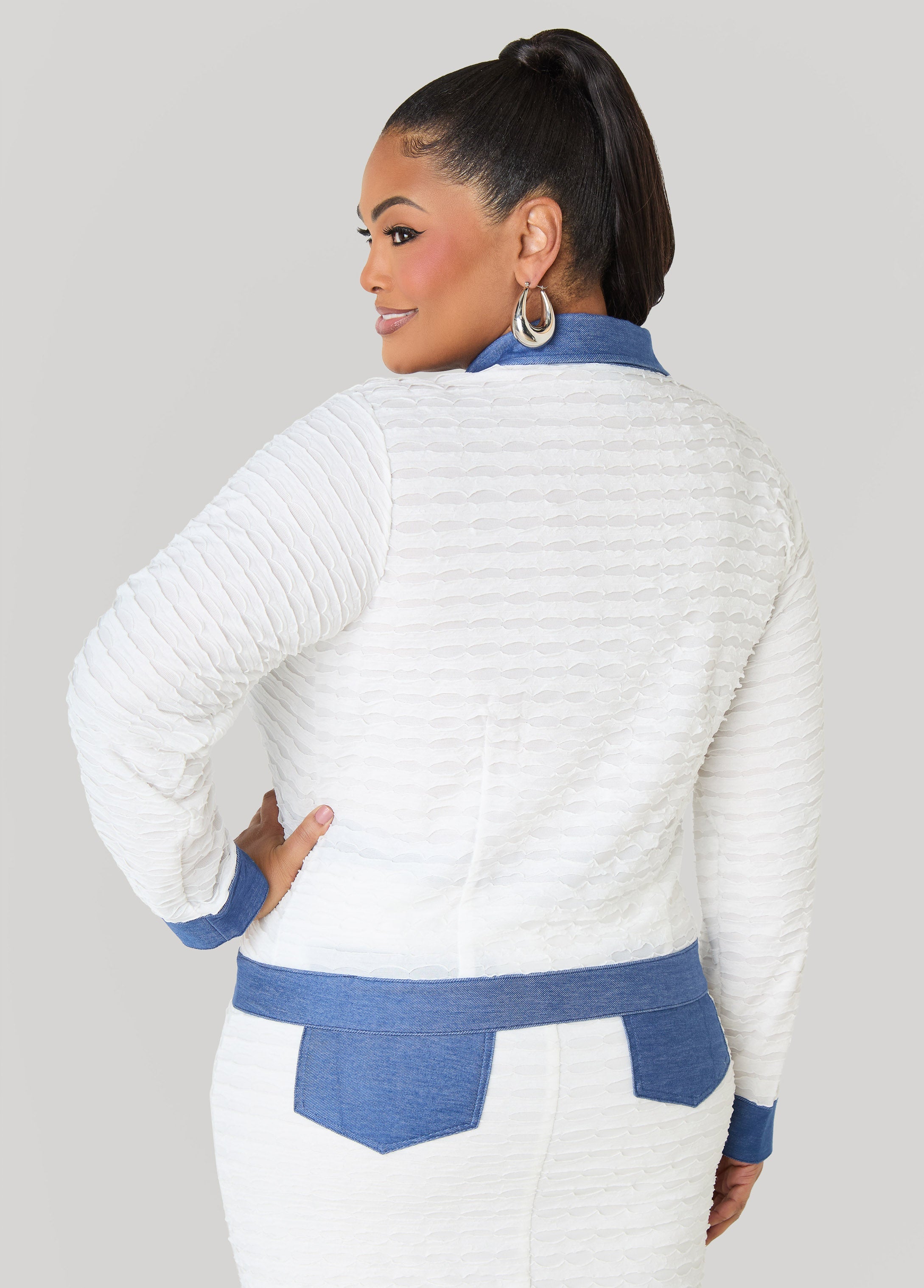 Denim Paneled Textured Jacket