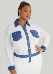 Denim Paneled Textured Jacket