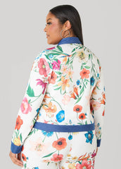 Denim Trimmed Floral Print Jacket