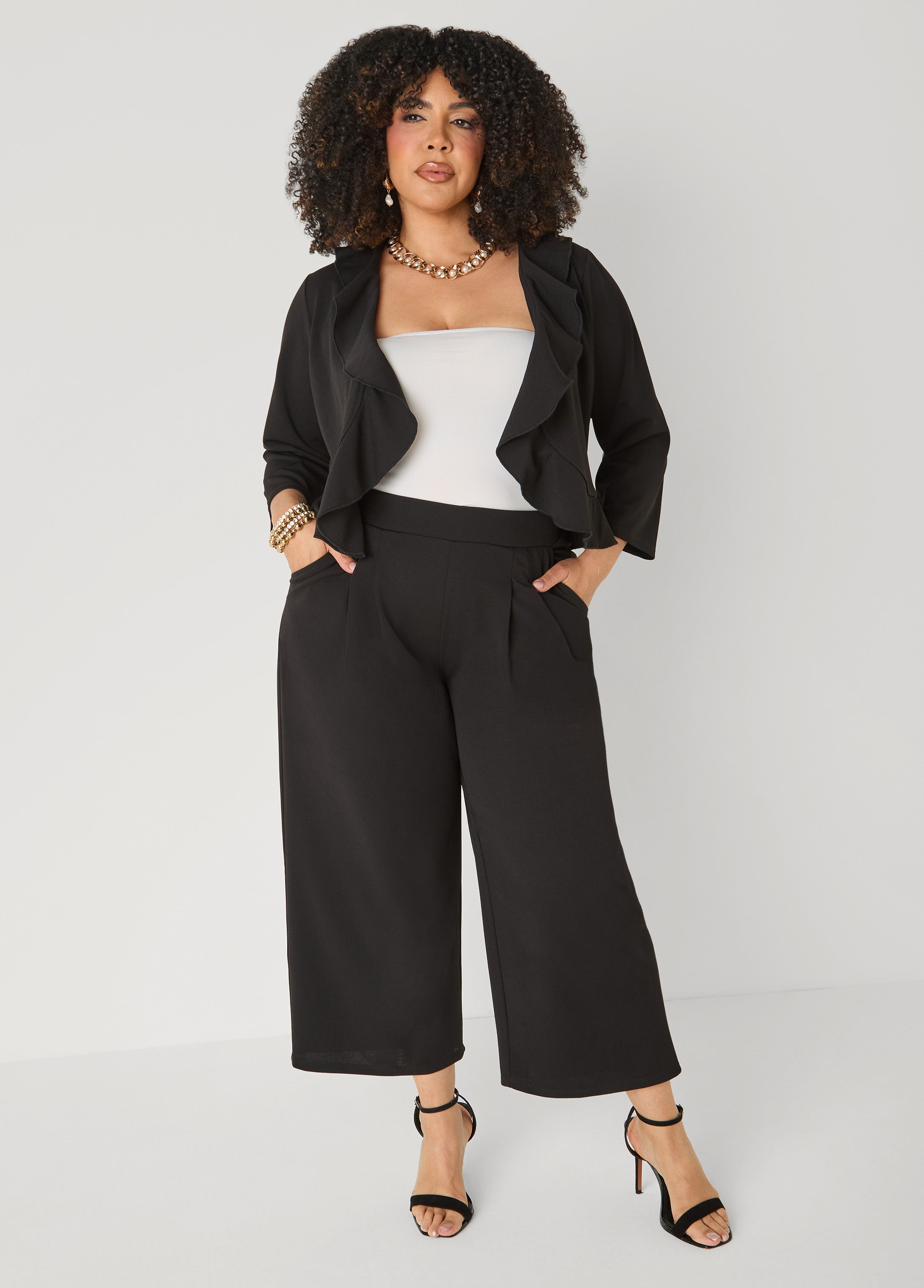 Ruffled Open Front Jacket