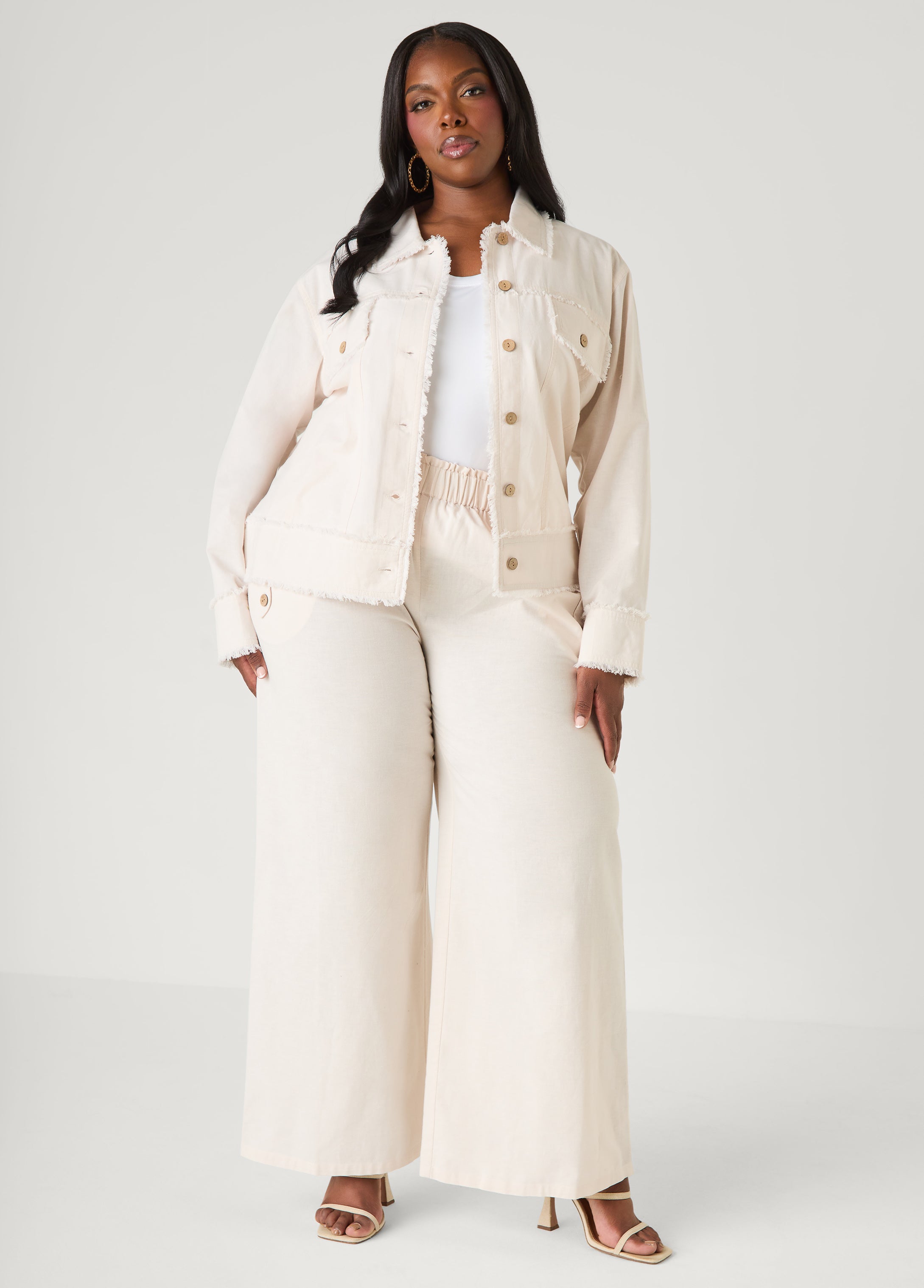Frayed Linen Blend Trucker Jacket