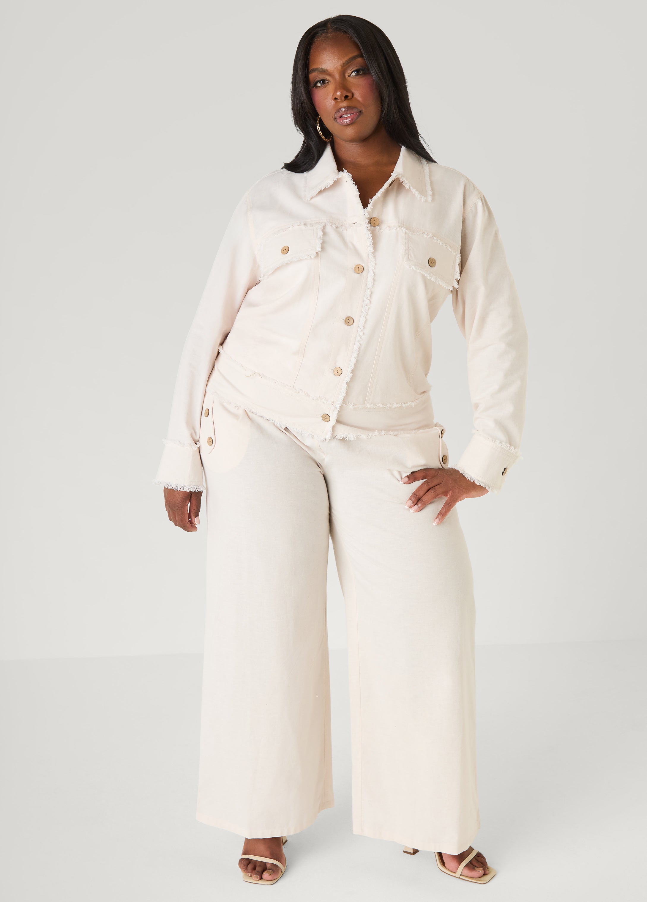 Frayed Linen Blend Trucker Jacket