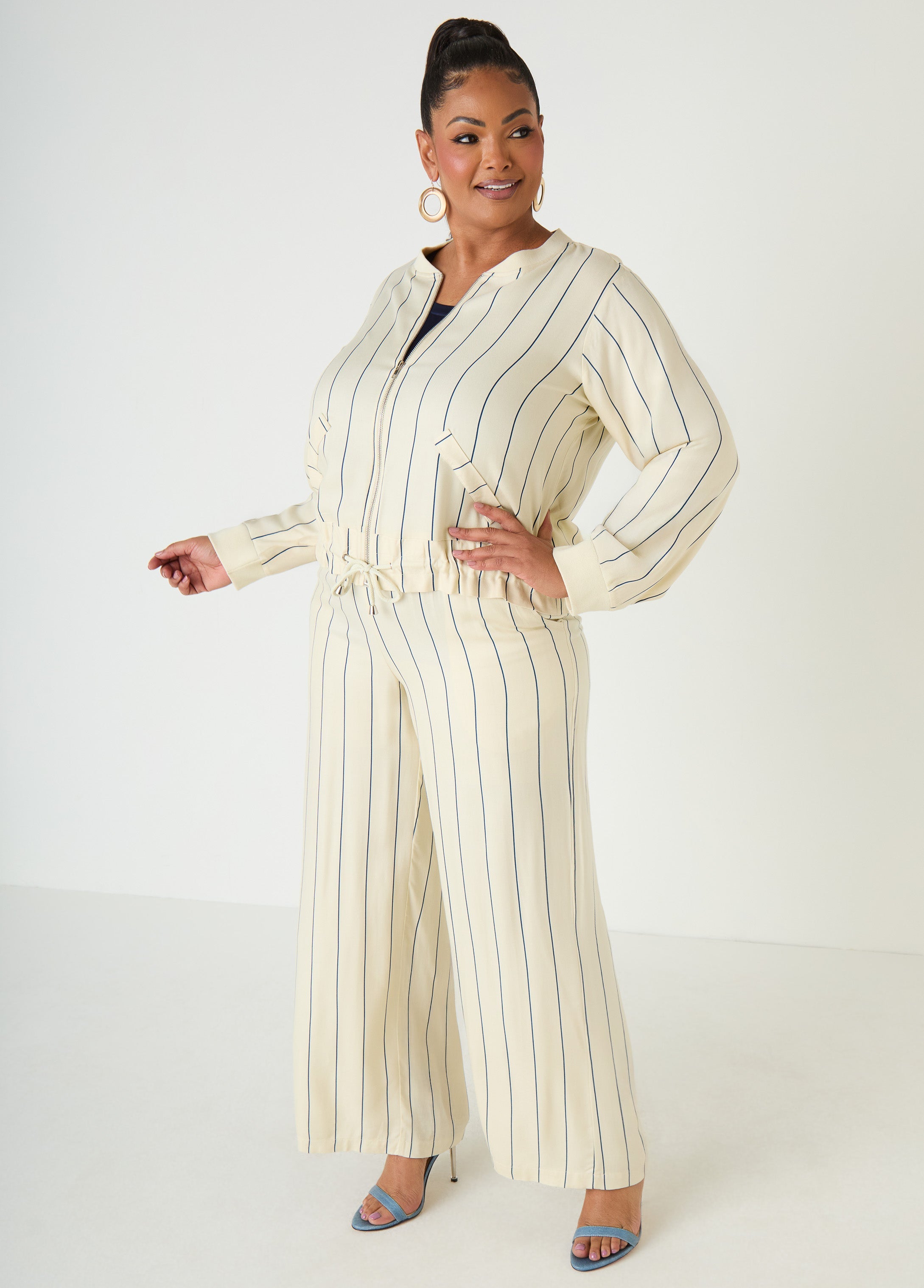 Pinstriped Zip Front Jacket