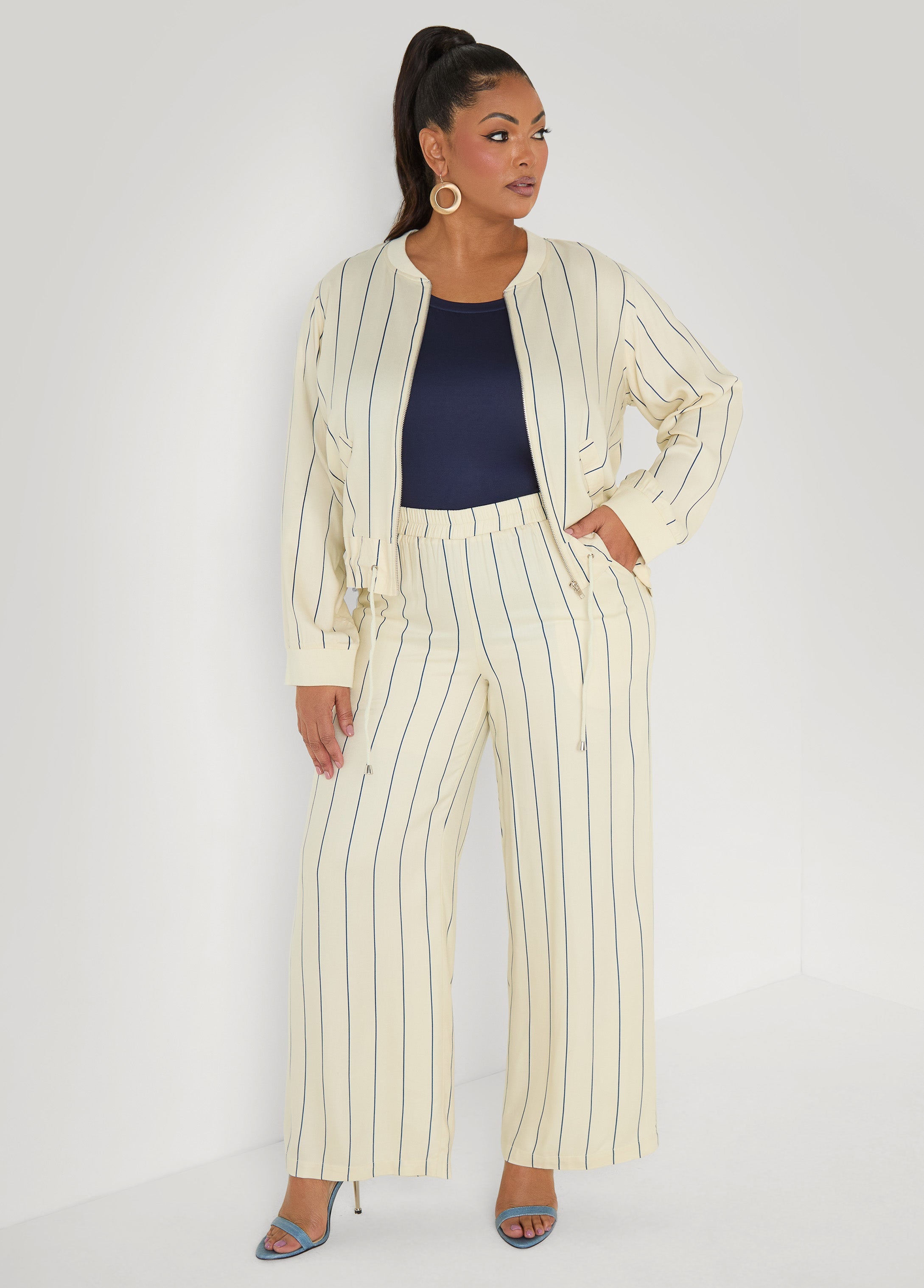 Pinstriped Zip Front Jacket