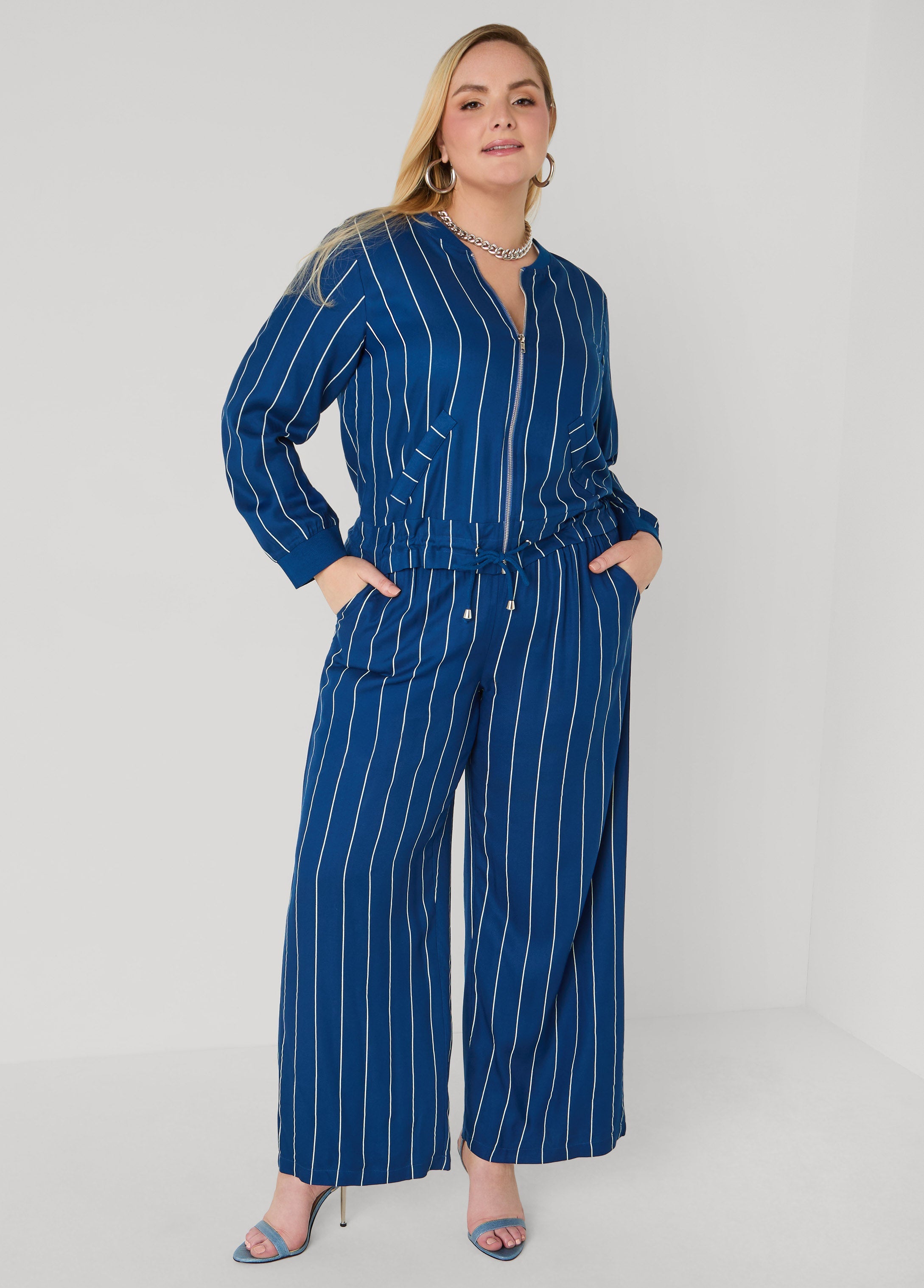 Pinstriped Zip Front Jacket