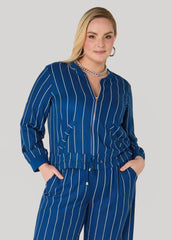 Pinstriped Zip Front Jacket