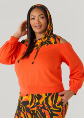 Cold Shoulder Printed Hoodie