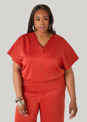 Athletic Knit  V Neck Top