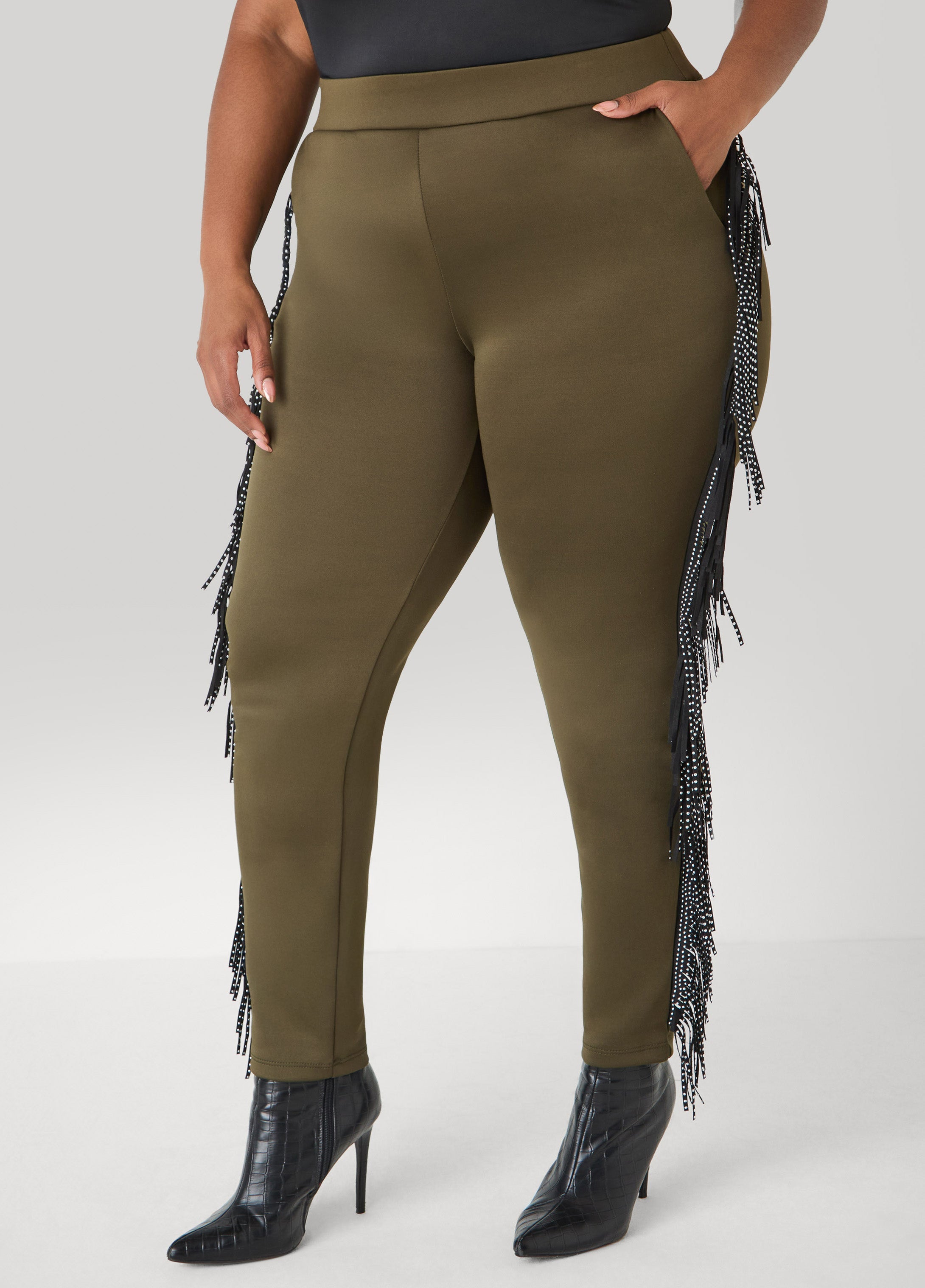 Studded Fringed Track Pants