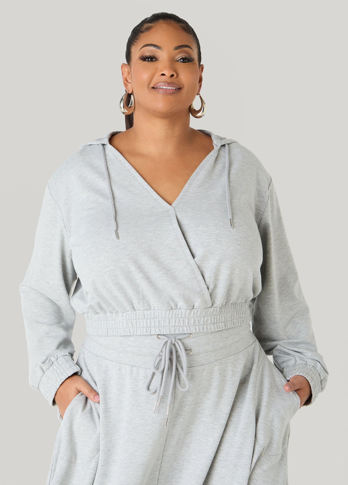 Cropped Faux Wrap Hoodie