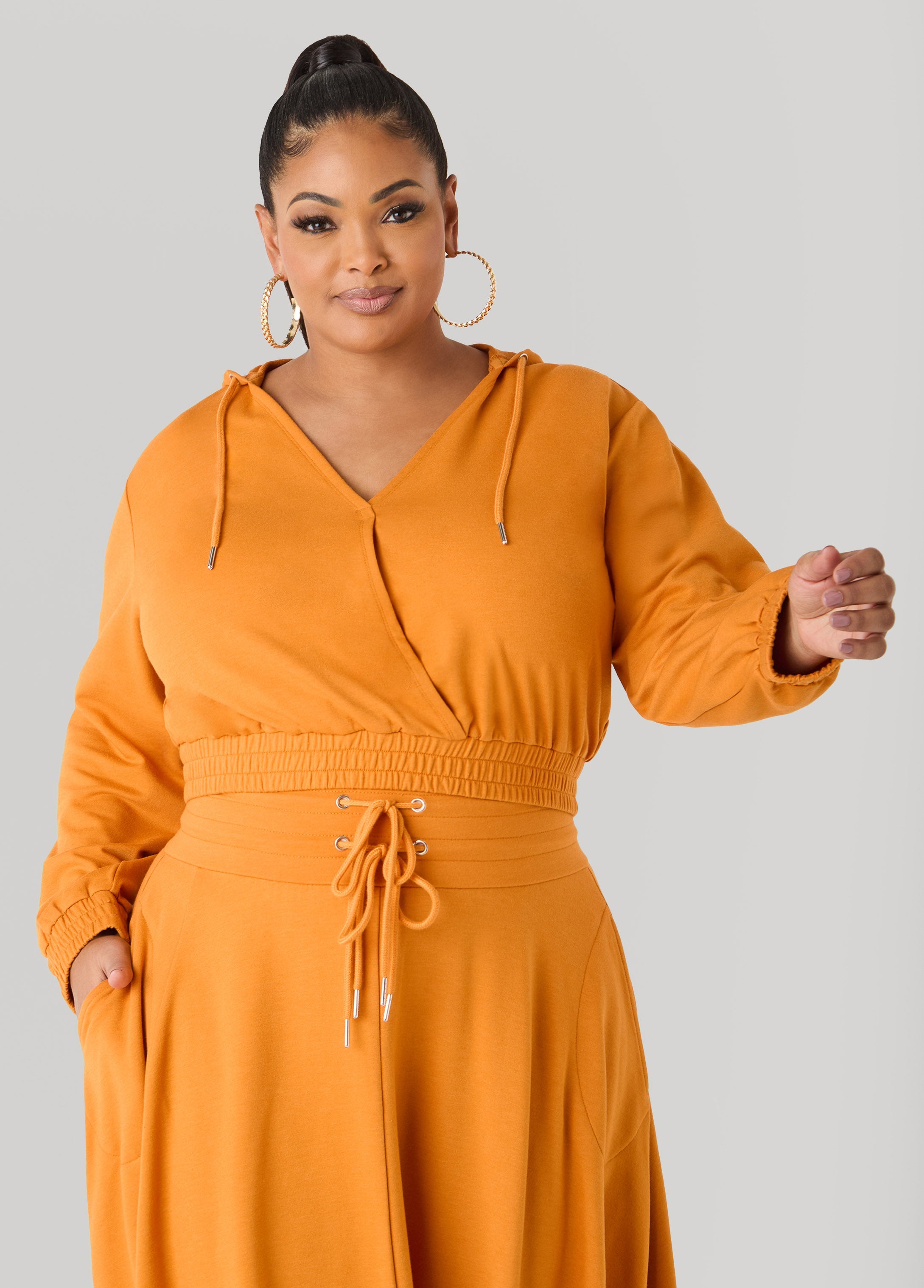 Cropped Faux Wrap Hoodie
