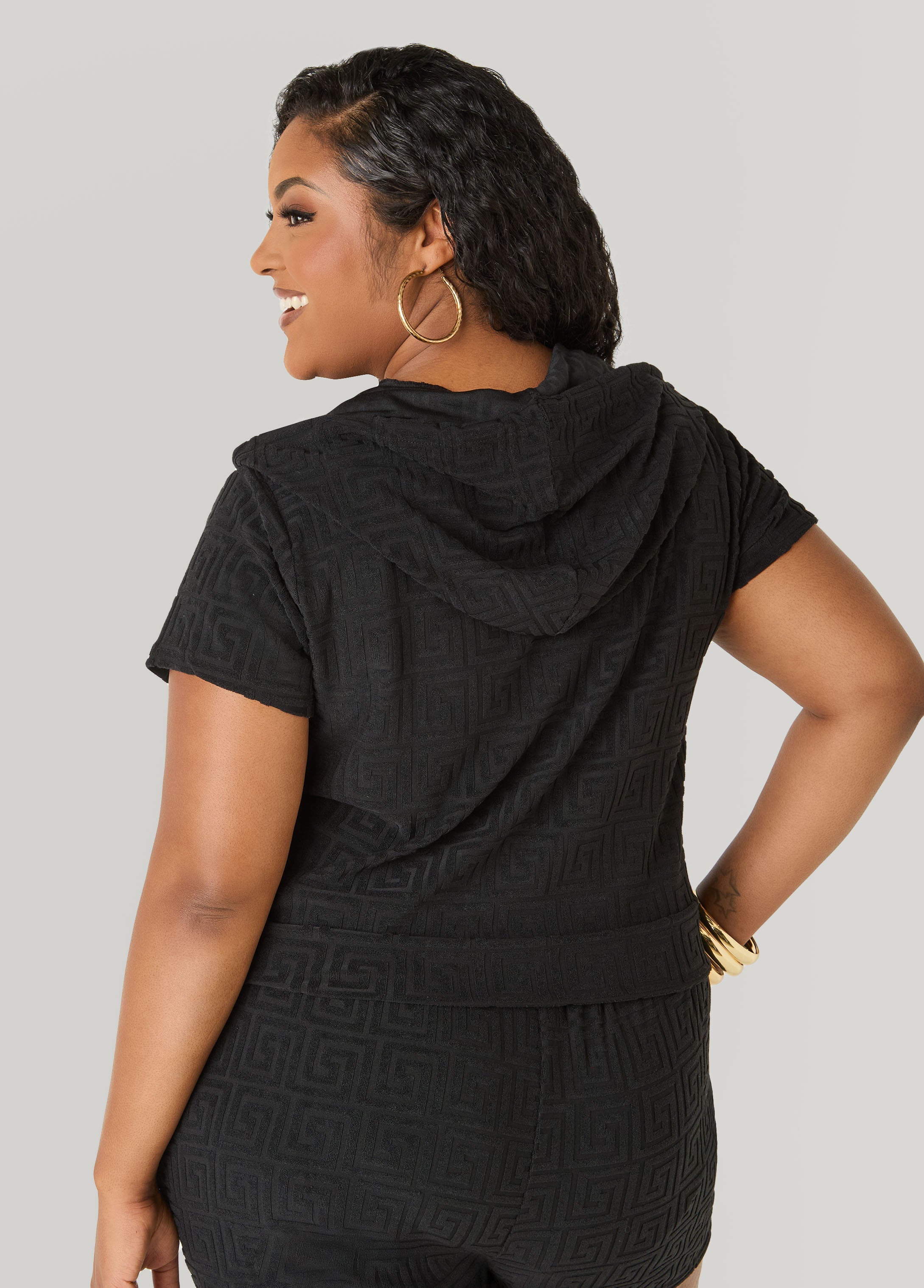 Jacquard Zip Front Hoodie