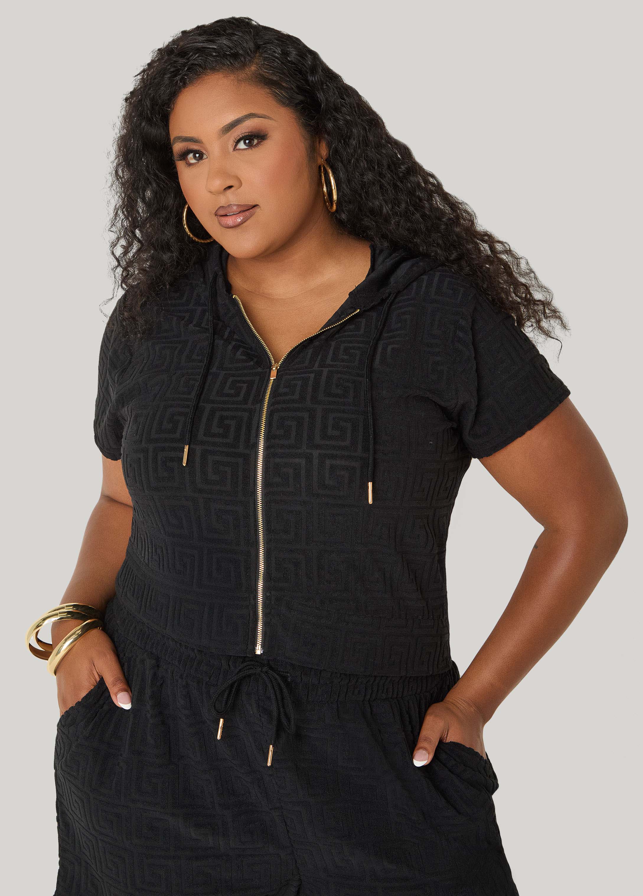 Jacquard Zip Front Hoodie