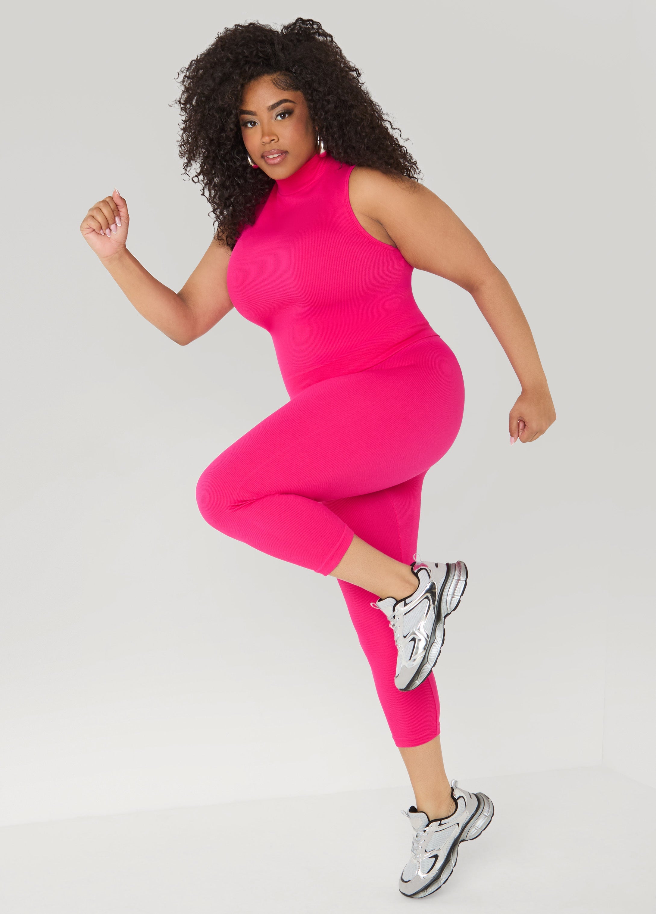 Ribbed Mock Neck Top And Capri Set