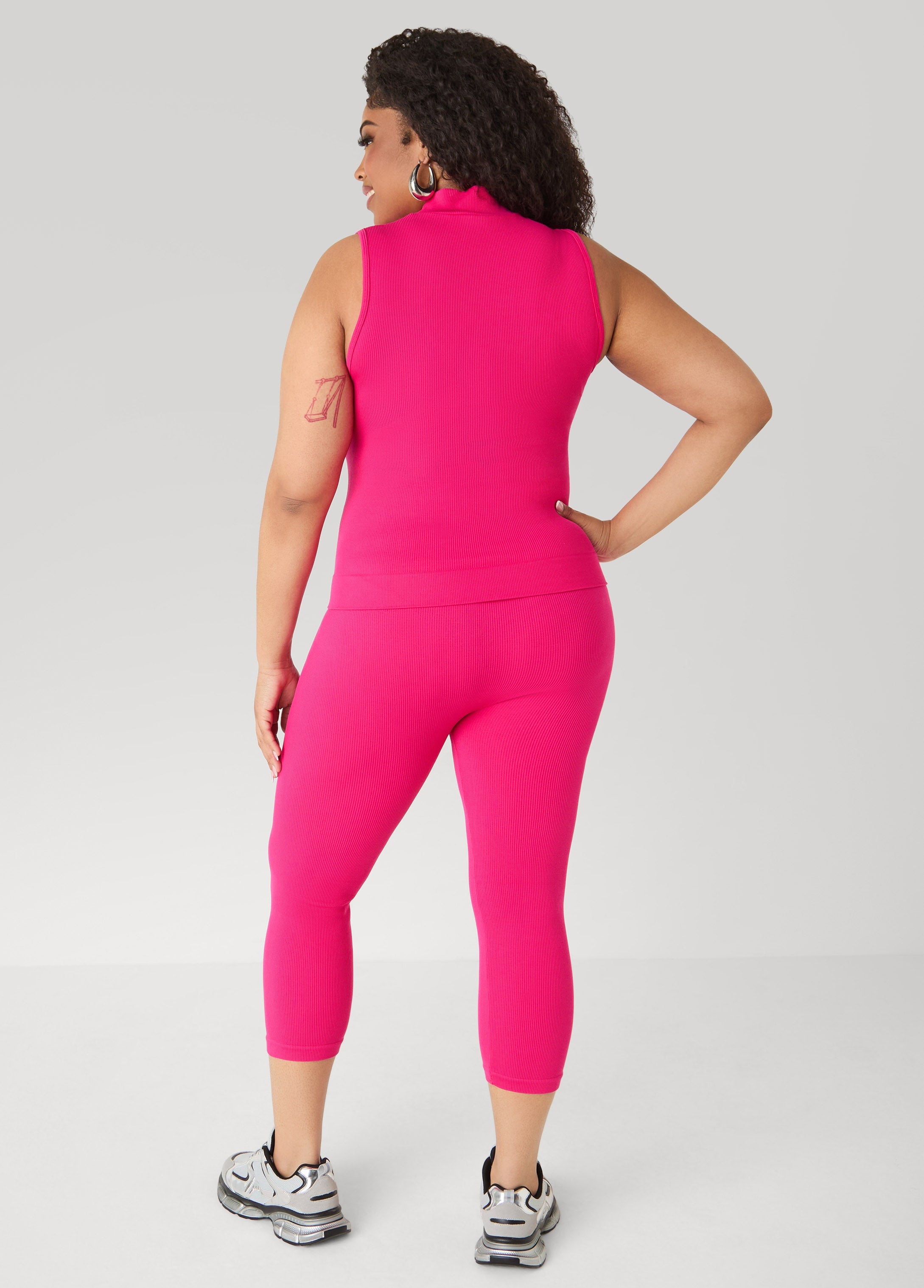 Ribbed Mock Neck Top And Capri Set