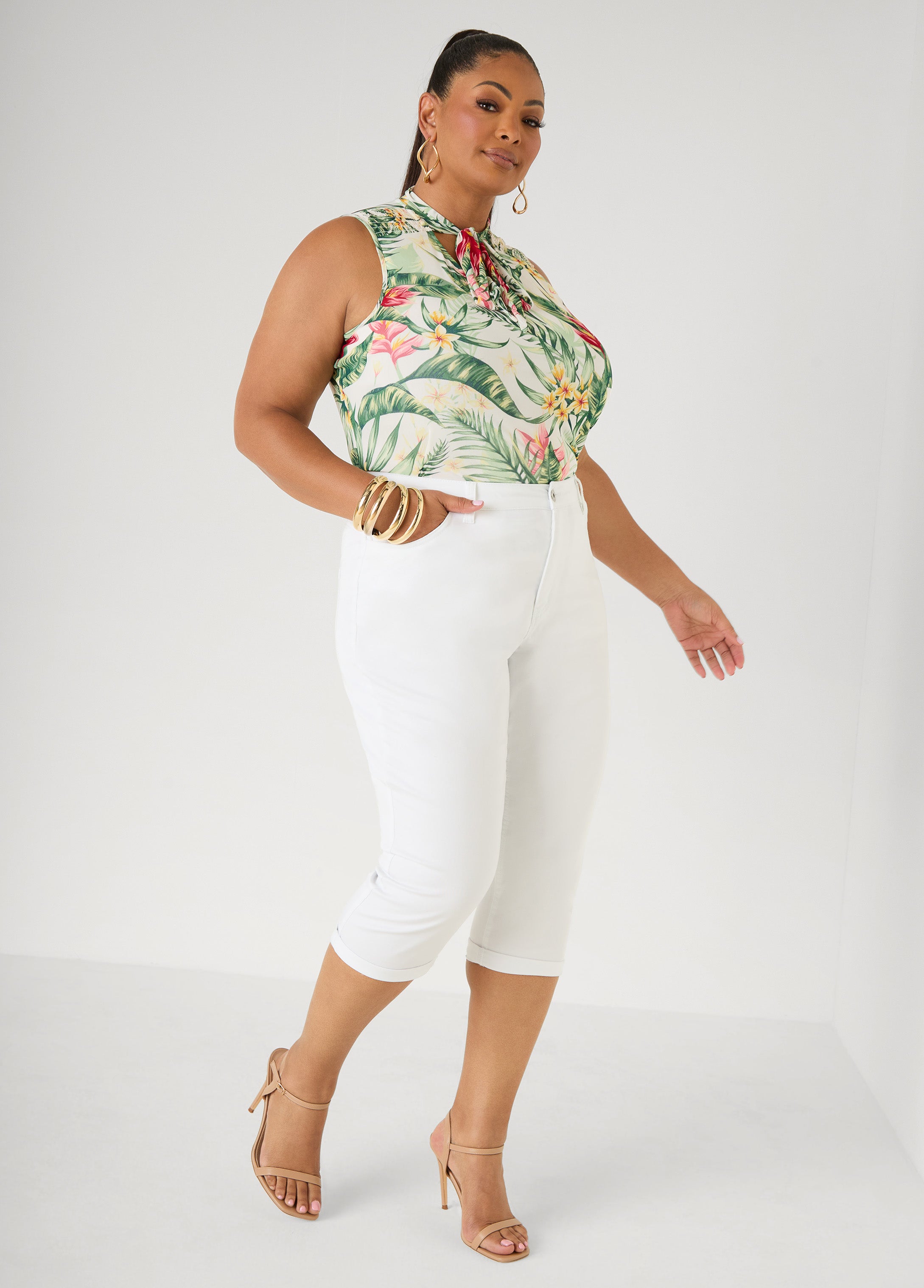 Cuffed Stretch Denim Capris