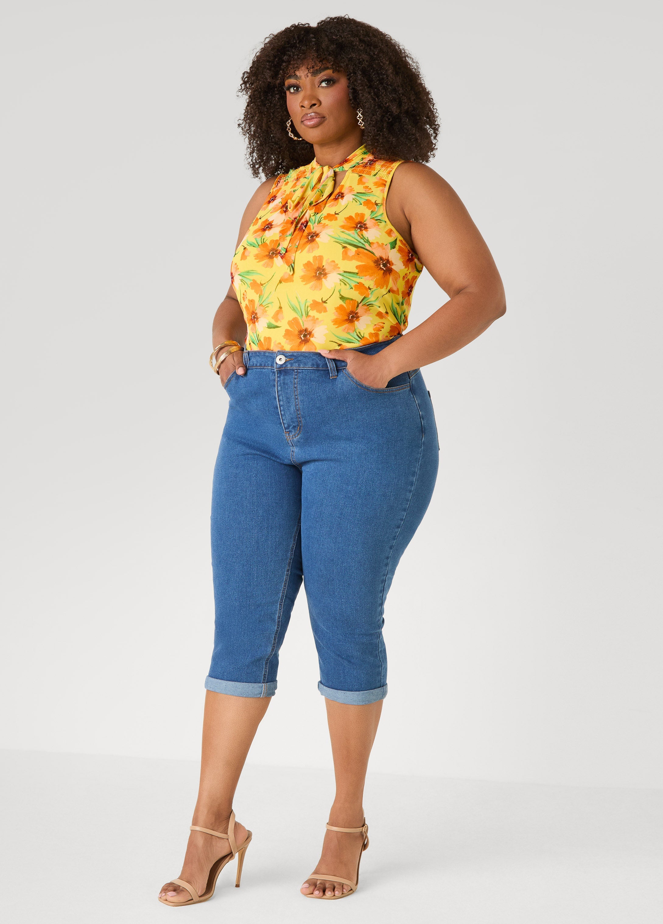 Cuffed Stretch Denim Capris