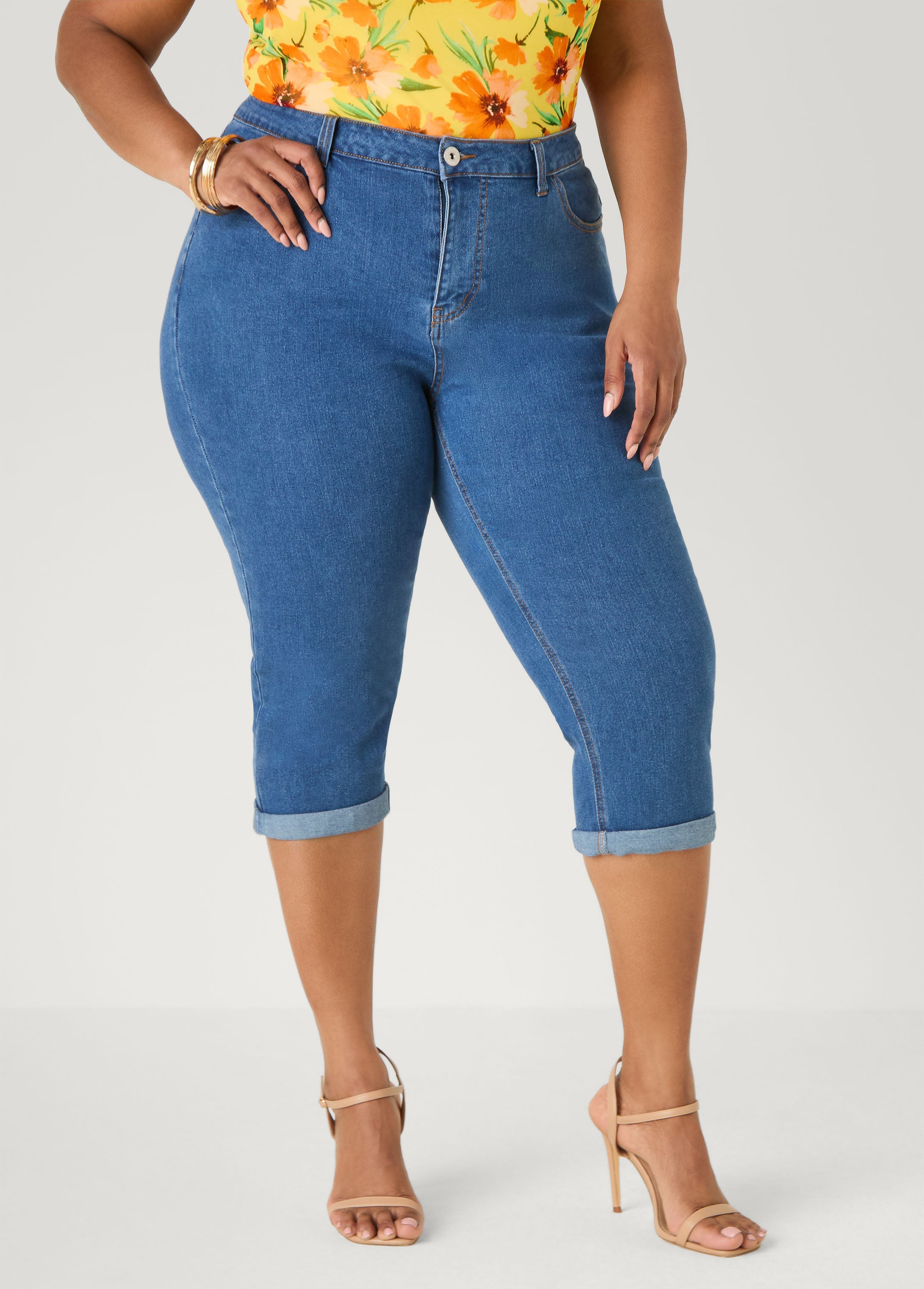 Cuffed Stretch Denim Capris