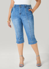 Flap Pocket Seamed Denim Capris