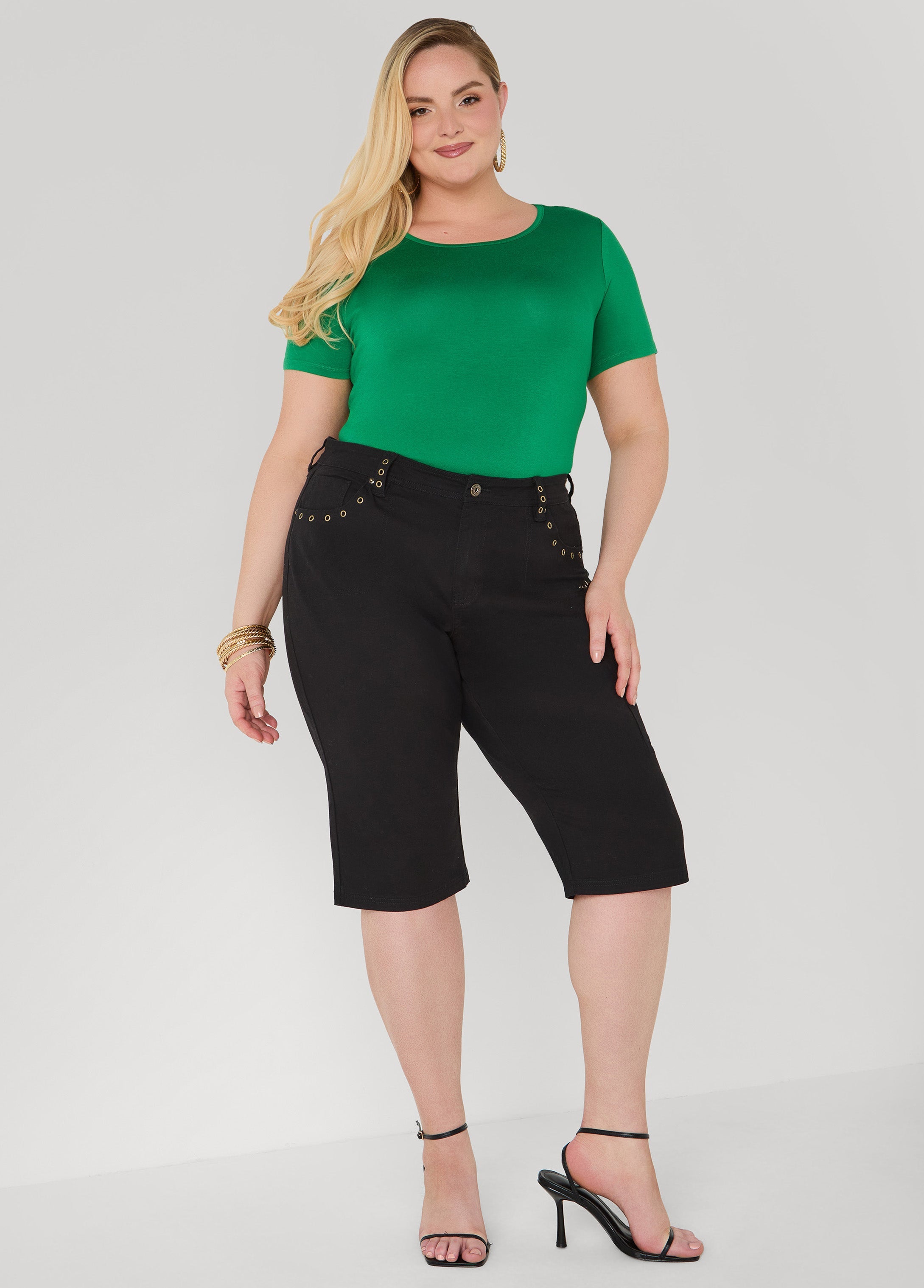 Grommet Denim Capris
