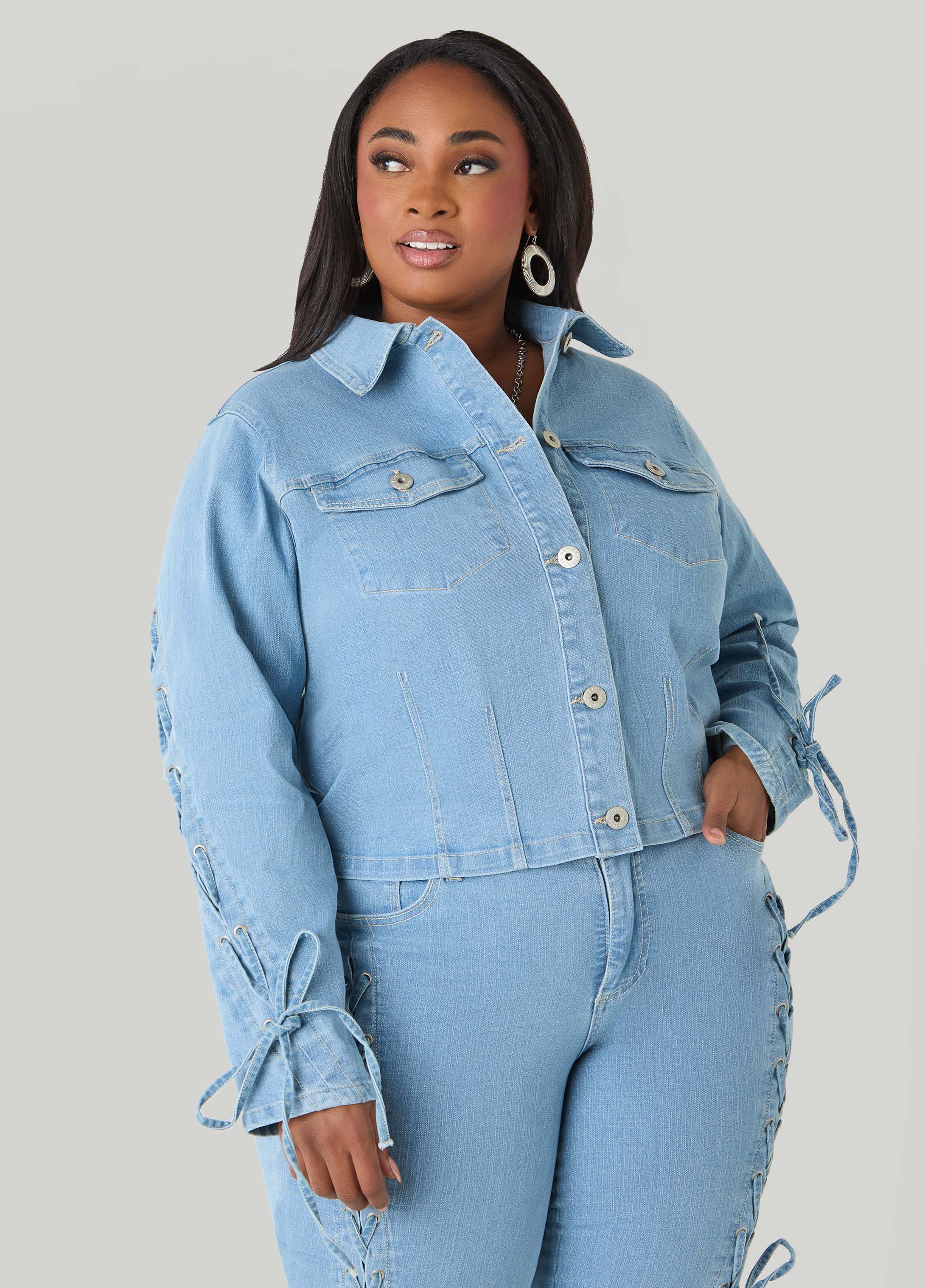 Lace Up Denim Jacket