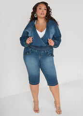Hooded Faux Wrap Denim Jacket