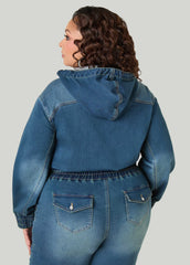 Hooded Faux Wrap Denim Jacket