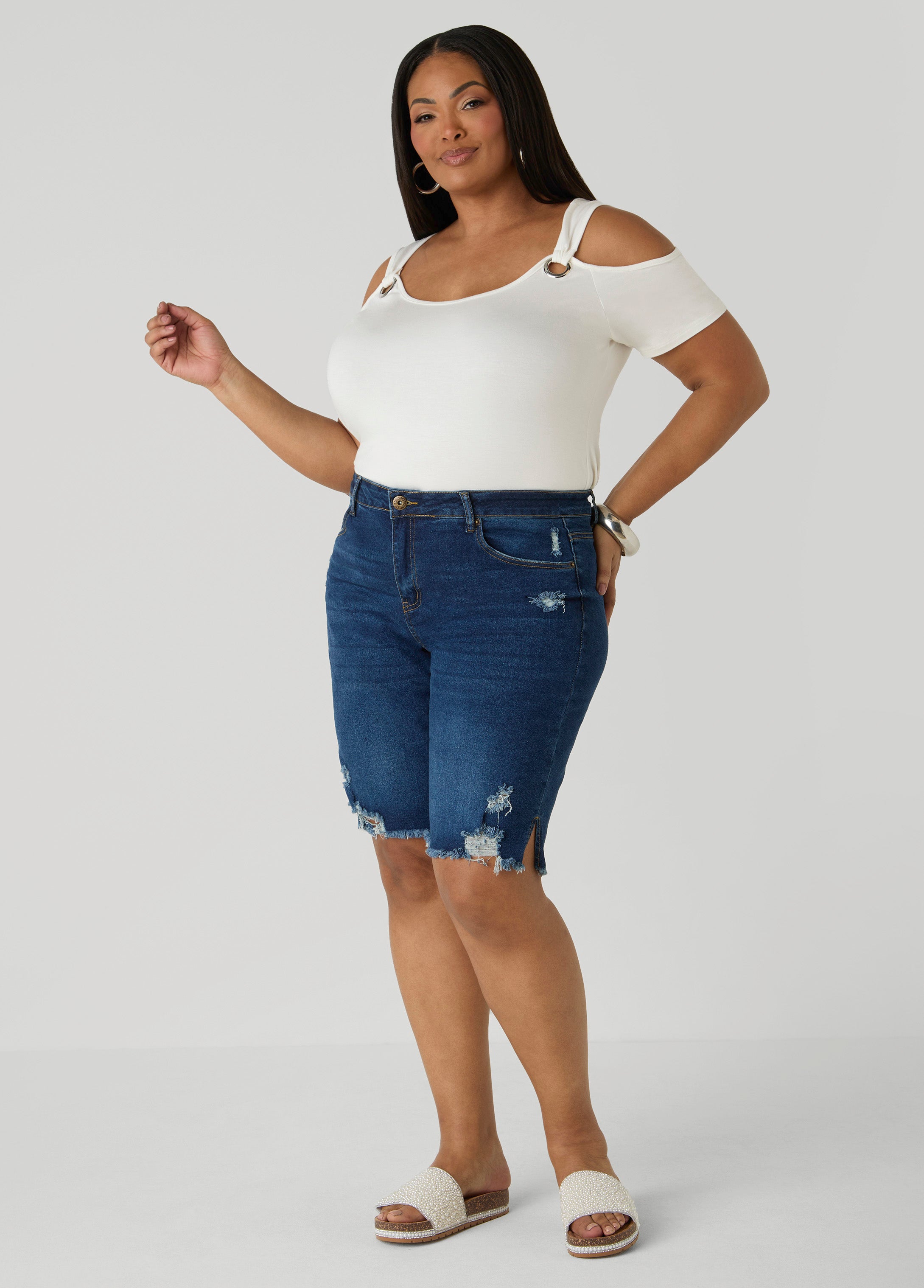 Distressed Denim Shorts